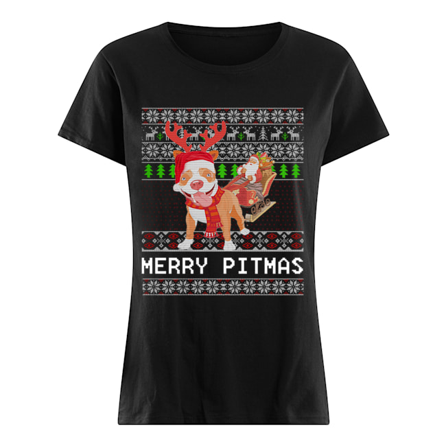Merry Pitmas Ugly Christmas Pitbull Dog Funny Xmas Gift Classic Women's T-shirt