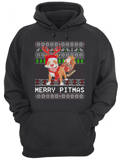 Merry Pitmas Ugly Christmas Pitbull Dog Funny Xmas Gift Unisex Hoodie
