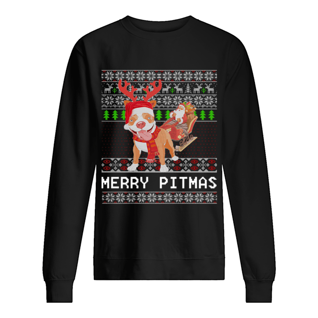 Merry Pitmas Ugly Christmas Pitbull Dog Funny Xmas Gift Unisex Sweatshirt