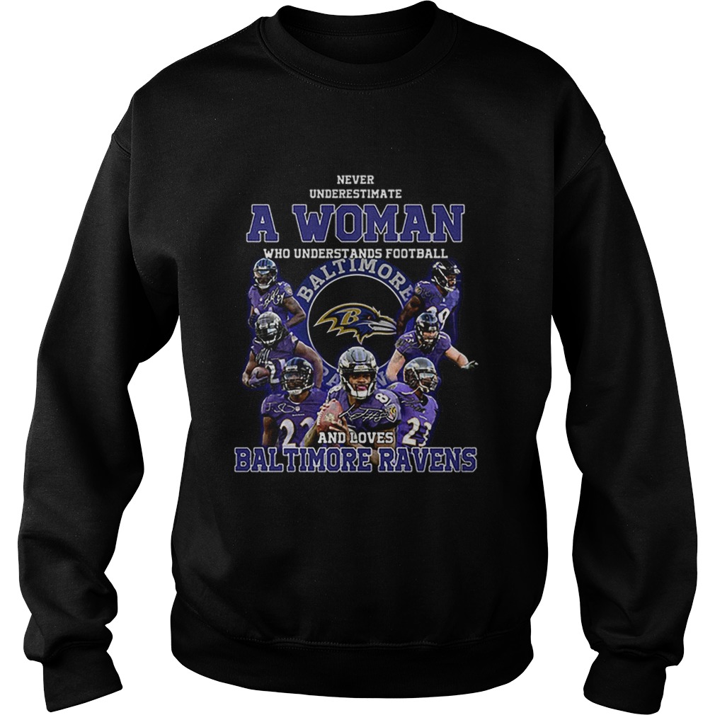 Never underestimate a woman who understands Baltimore Ravens Sweatshirt