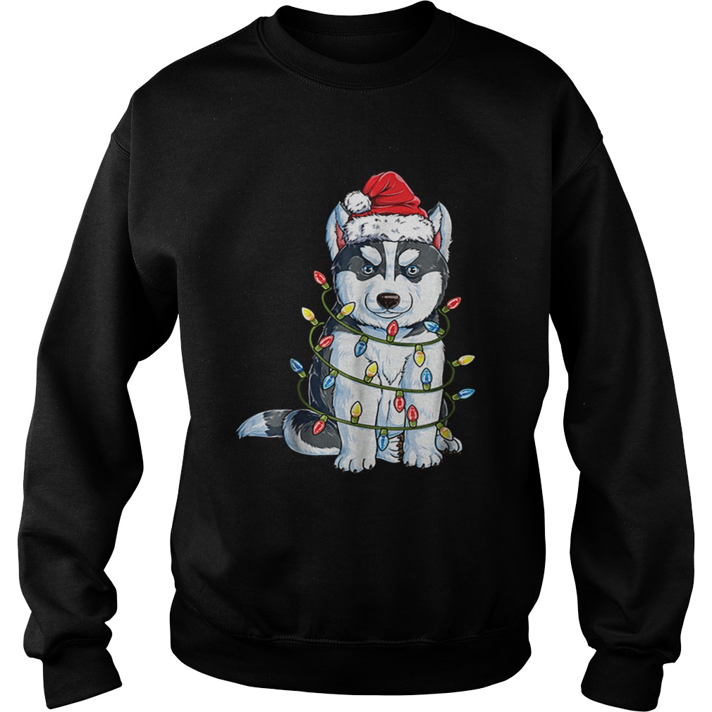 Nice Siberian Husky Christmas Santa Hat Xmas Lights Boys Sweatshirt