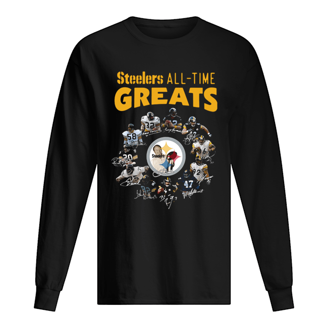 Pittsburgh Steelers All-Time Greats Players Signatures Long Sleeved T-shirt 