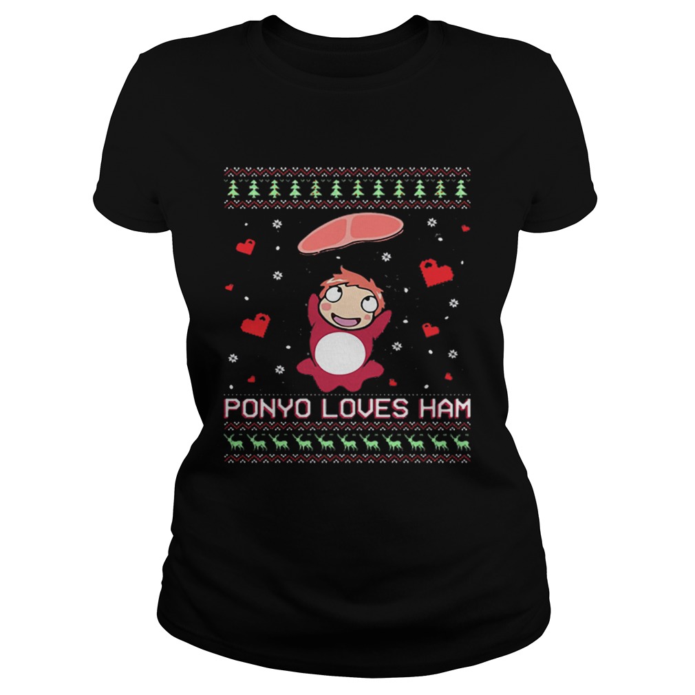 Ponyo loves ham ugly Christmas Classic Ladies