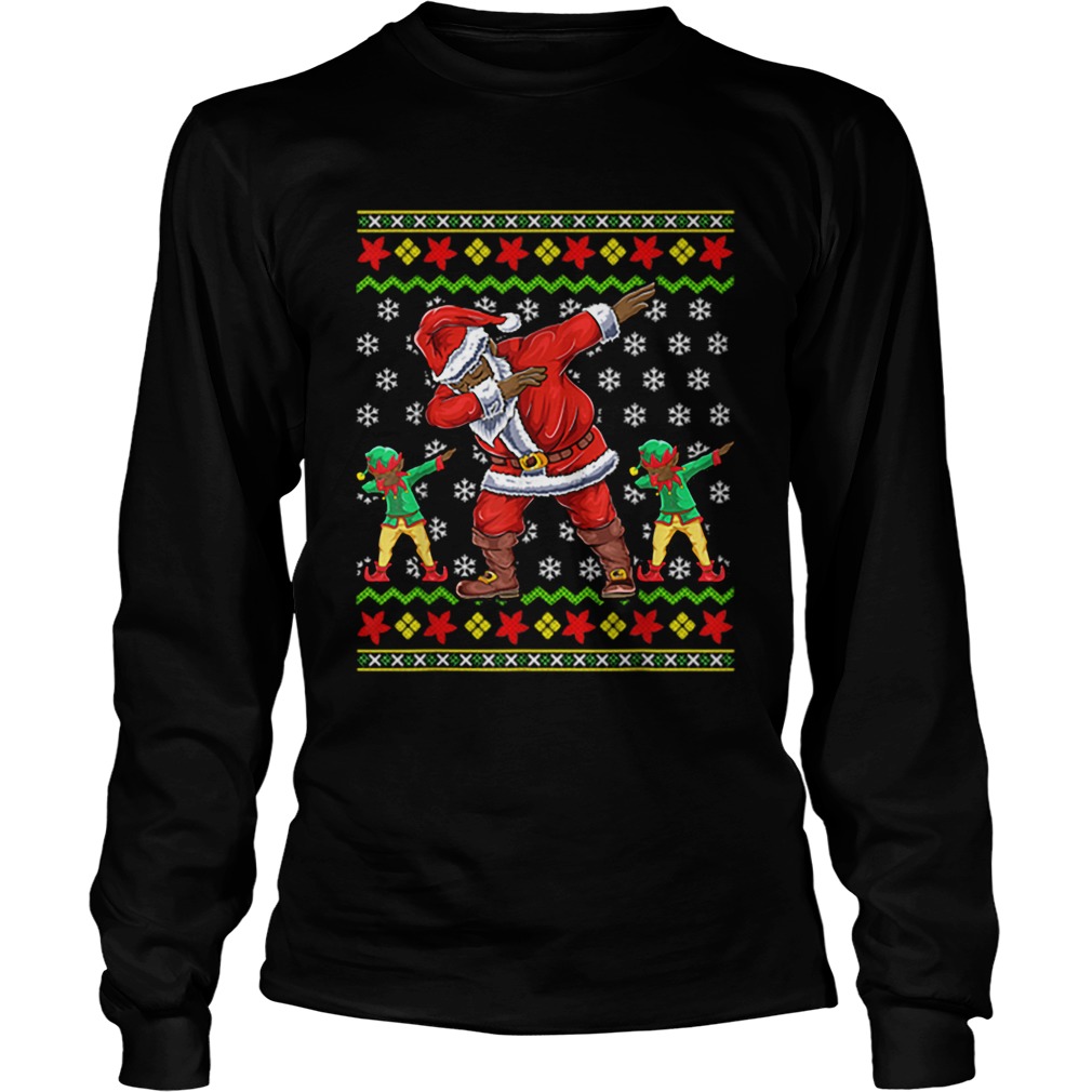 Premium Christmas African American Dabbing Santa Elf Gift LongSleeve