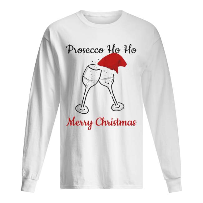 Prosecco Ho Ho Merry Christmas Santa Hat Long Sleeved T-shirt 