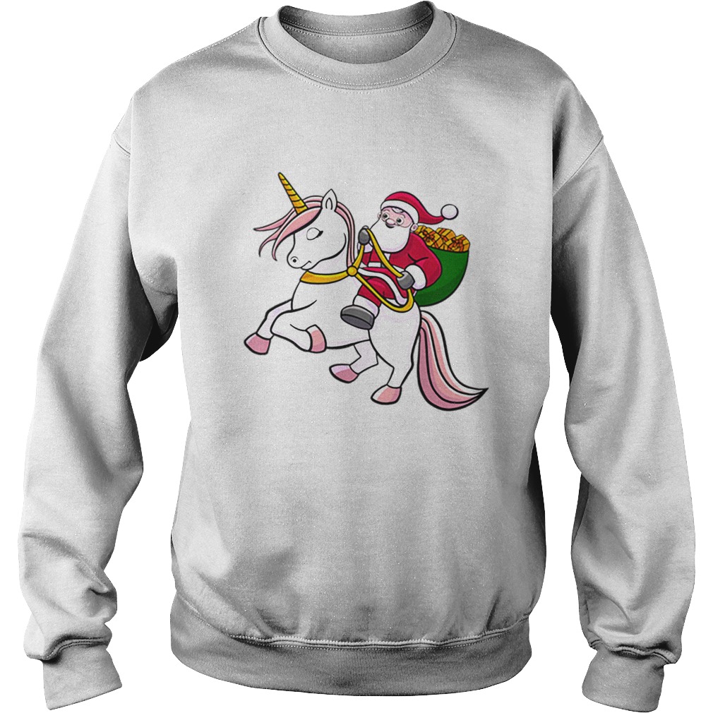 Santa Riding Unicorn Cute Girls Christmas Sweatshirt
