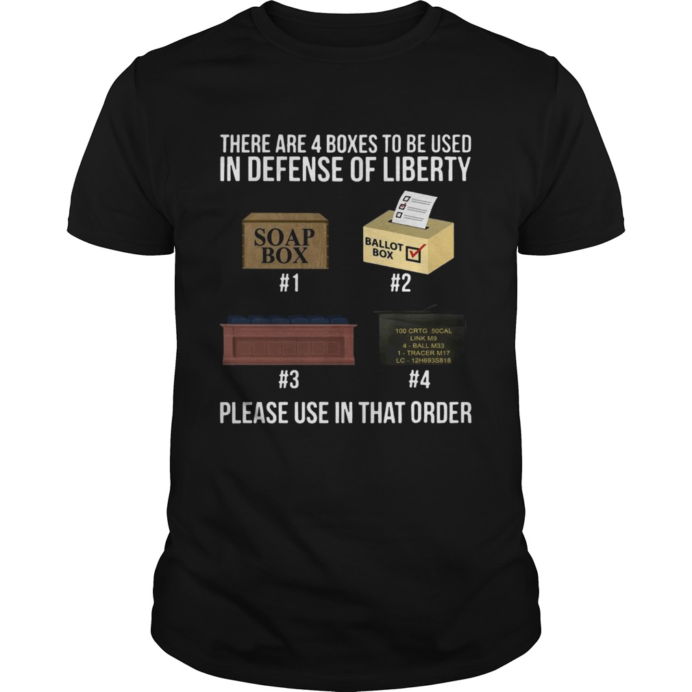 There are 4 boxes to be used in defense of liberty please use in that order shirt