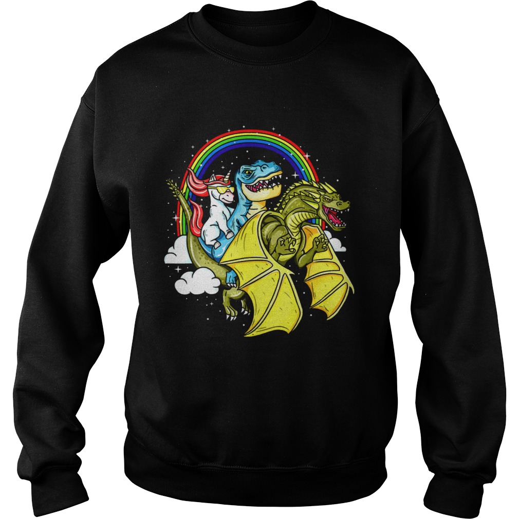 Unicorn Riding TRex Dinosaur Dragon Rainbow Sweatshirt