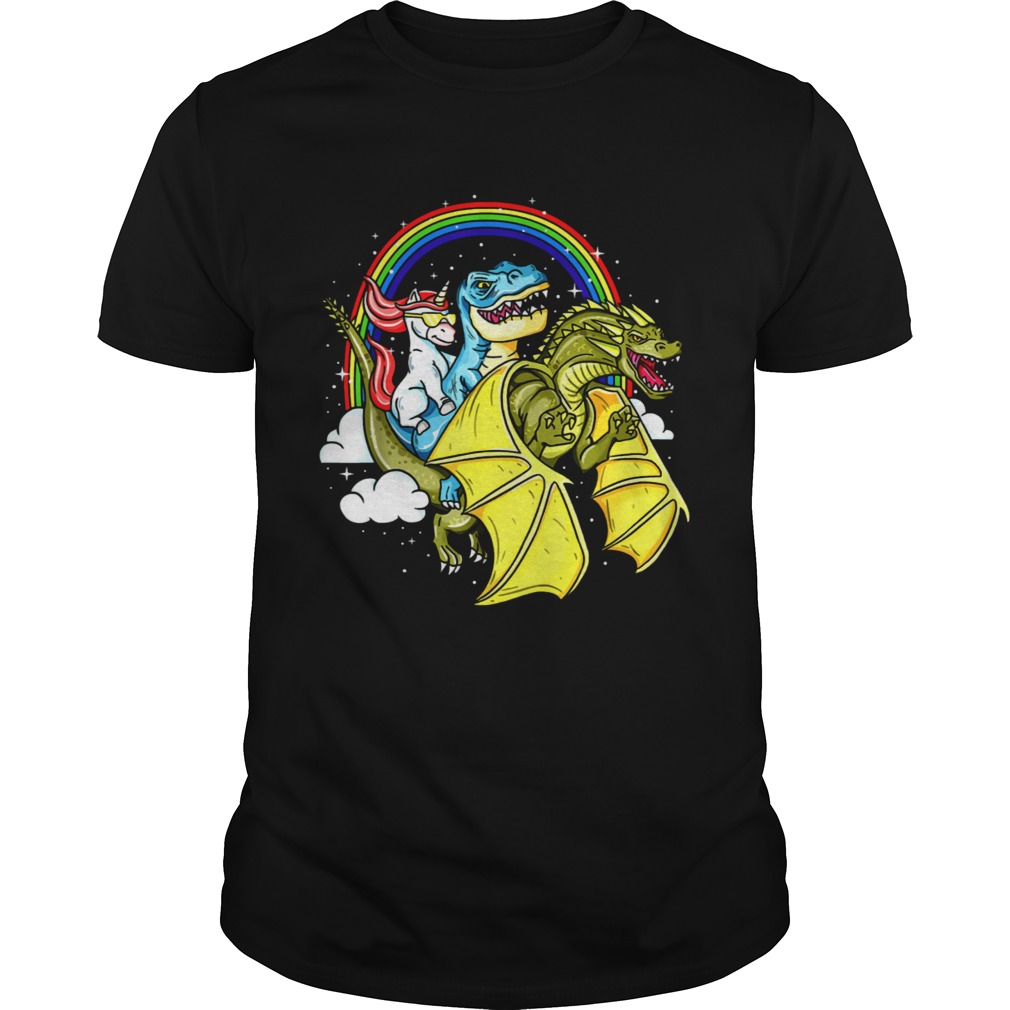Unicorn Riding TRex Dinosaur Dragon Rainbow shirt