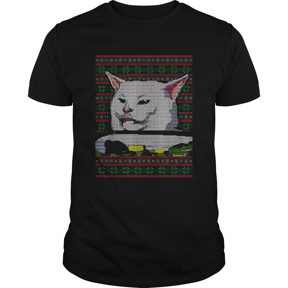 White cat ugly Christmas shirt