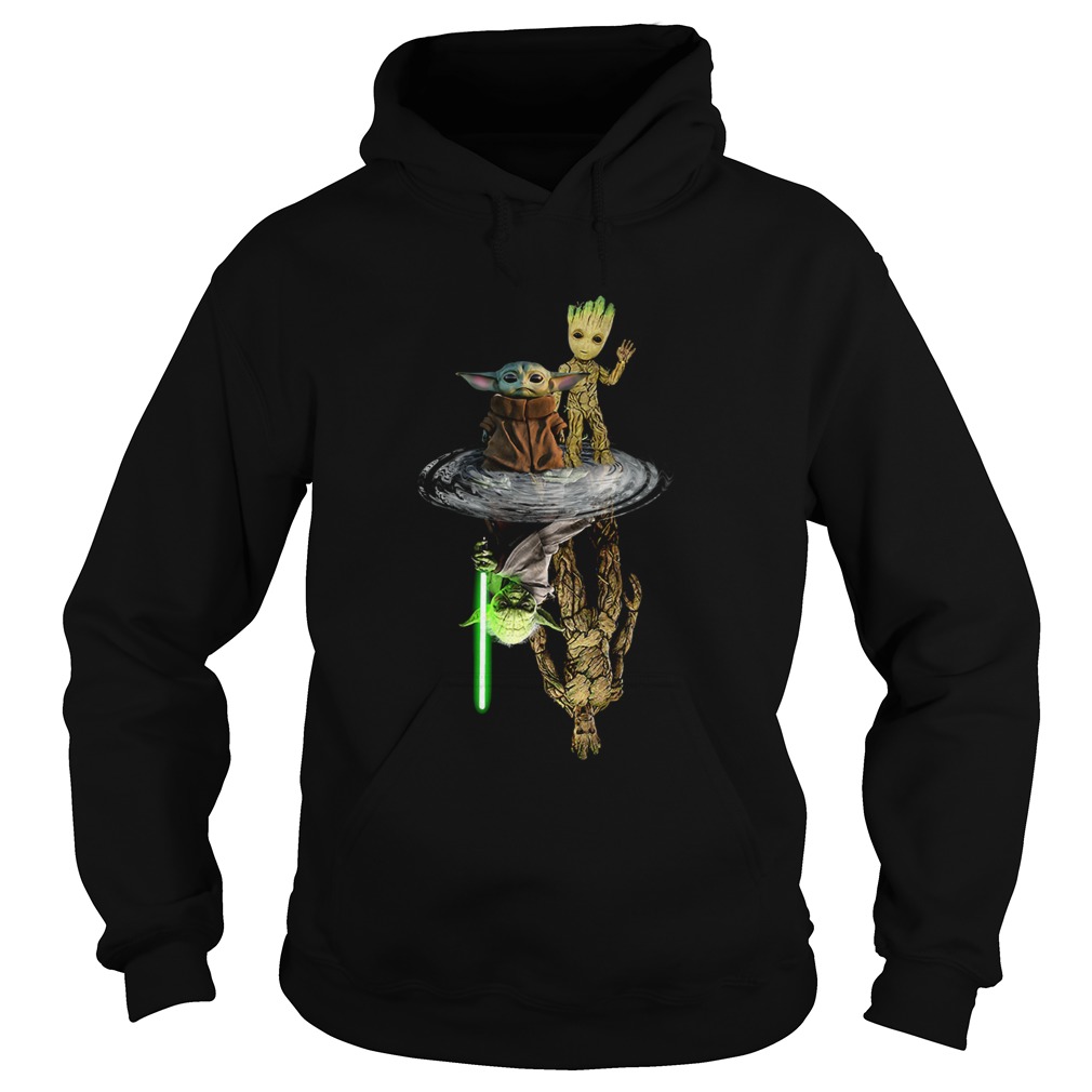 Baby Yoda and Baby Groot Water Reflection Master Yoda and Groot Hoodie