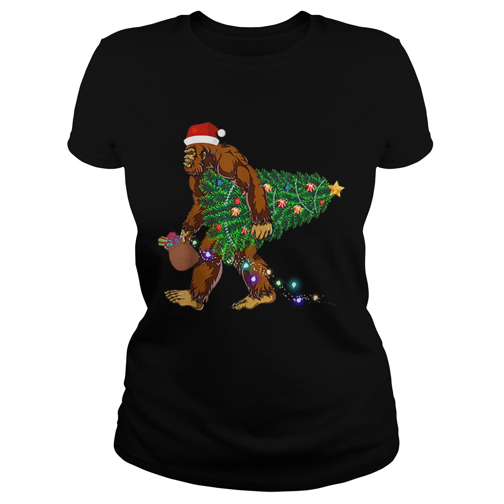 Bigfoot Carrying Christmas Tree Sasquatch Santa Classic Ladies