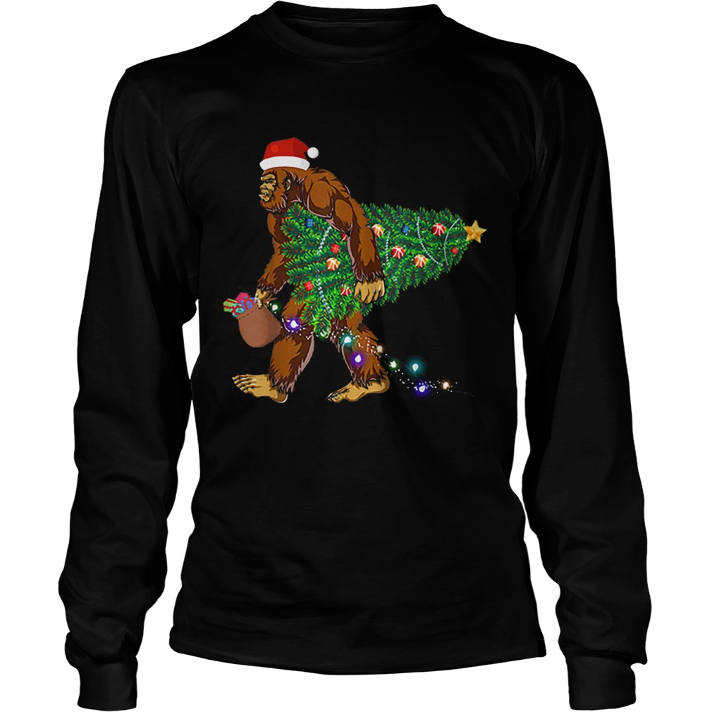 Bigfoot Carrying Christmas Tree Sasquatch Santa LongSleeve