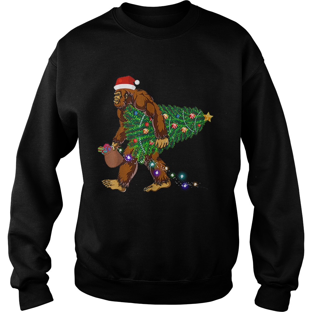 Bigfoot Carrying Christmas Tree Sasquatch Santa Sweatshirt