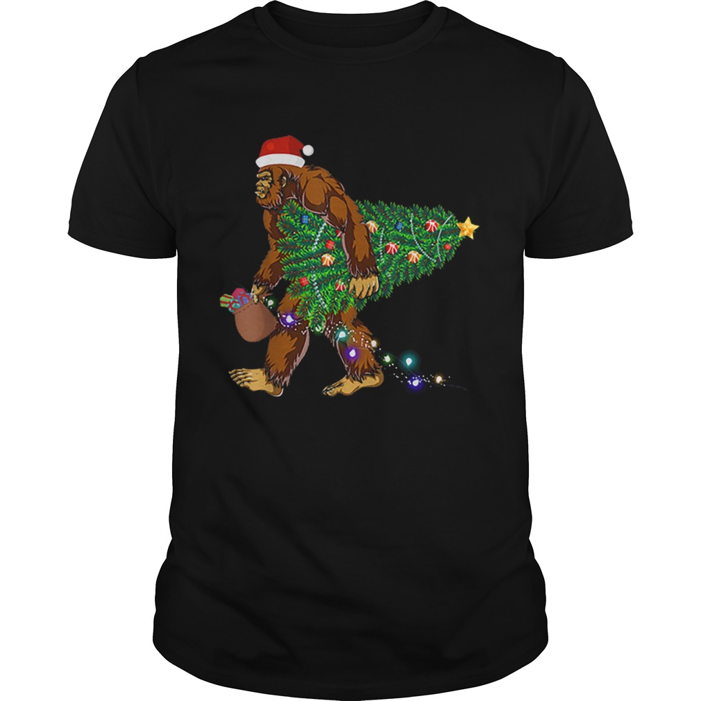 Bigfoot Carrying Christmas Tree Sasquatch Santa shirt
