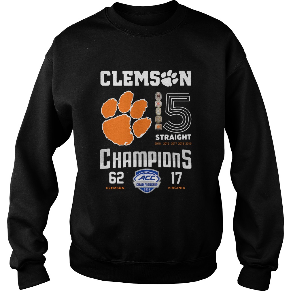 Clemson Tigers football 5 Straight 2019 Champions Sweatshirt