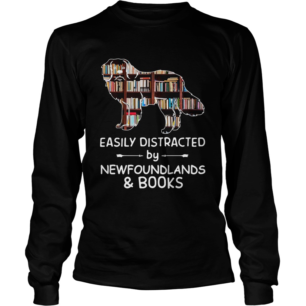 Easily Distracted By Newfoundlands And Books Crewneck LongSleeve