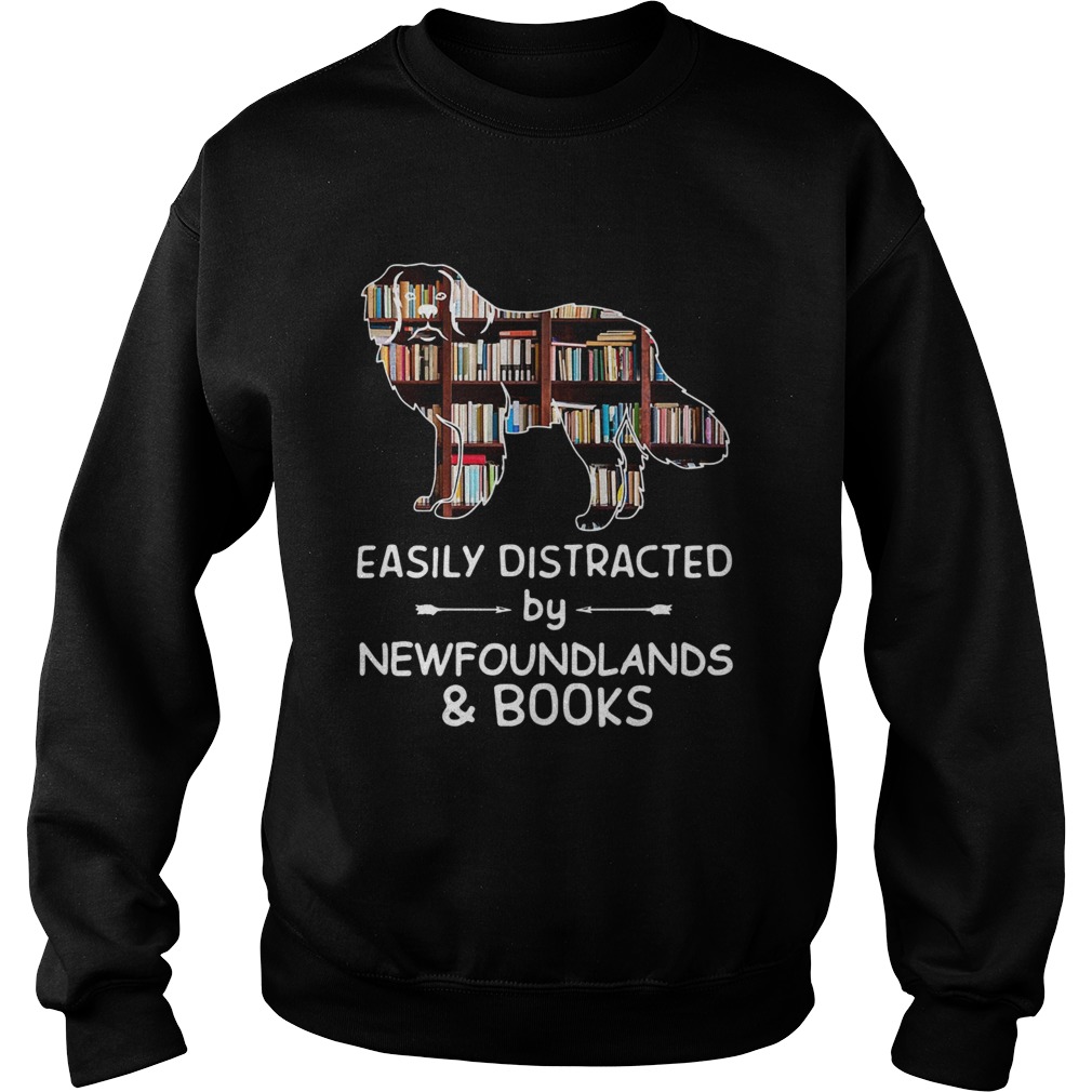 Easily Distracted By Newfoundlands And Books Crewneck Sweatshirt
