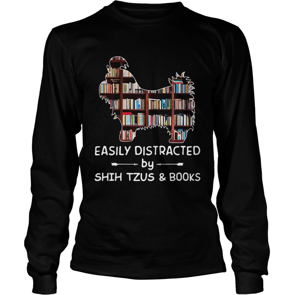 Easily Distracted By Shih Tzus And Books Crewneck LongSleeve