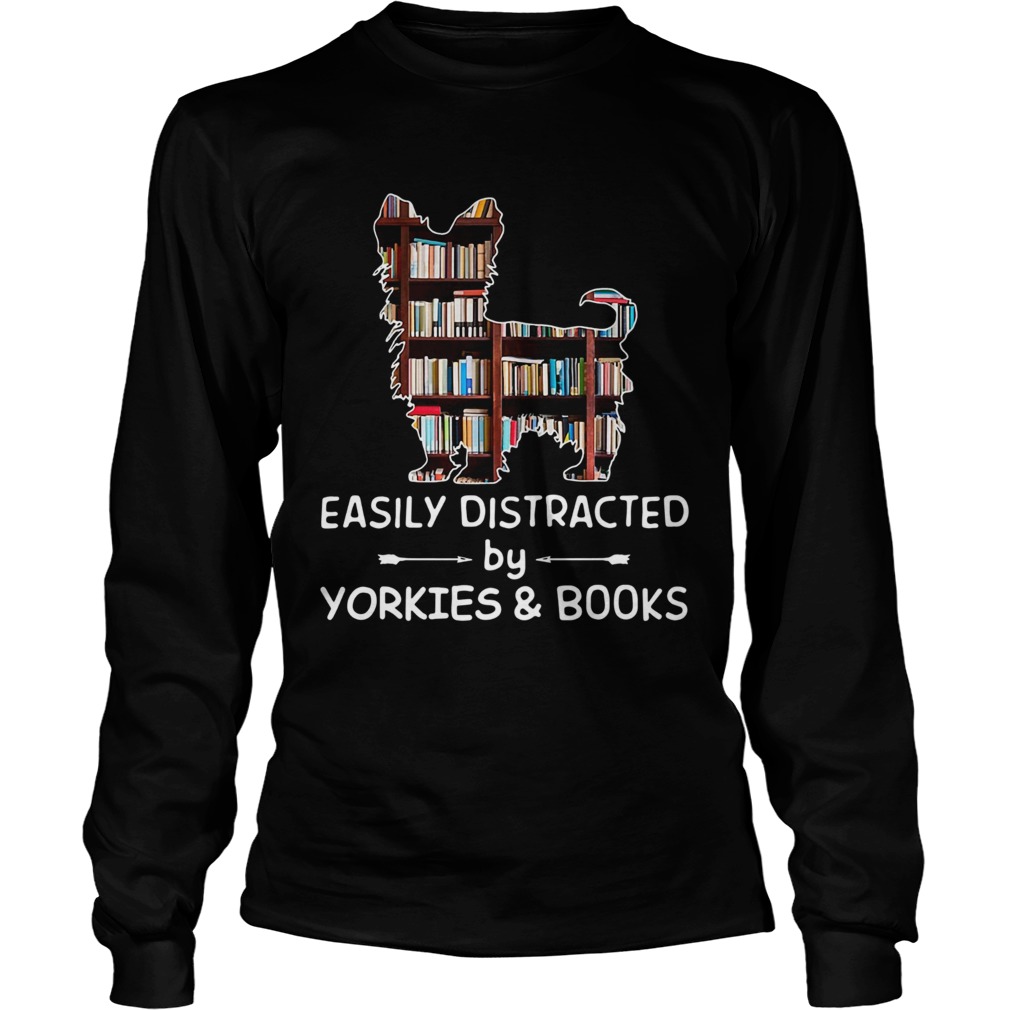 Easily Distracted By Yorkies And Books Crewneck LongSleeve