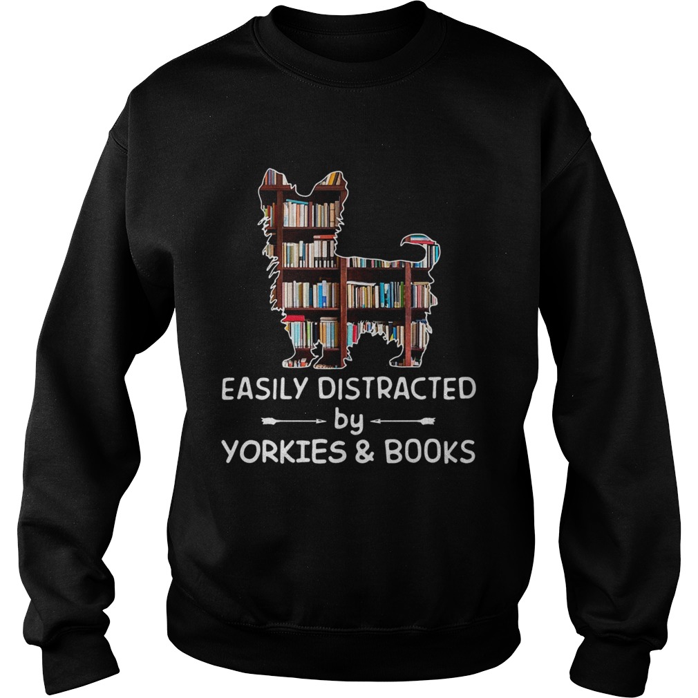 Easily Distracted By Yorkies And Books Crewneck Sweatshirt