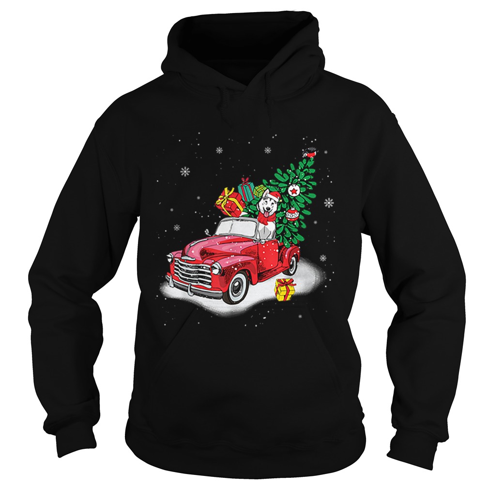 Husky Rides Red Truck Christmas Tree Xmas Gifts Hoodie