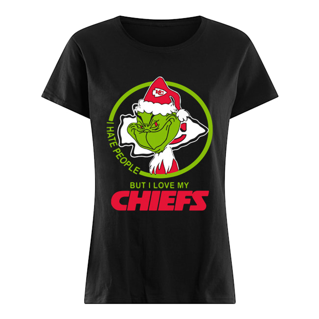 Kansas City Chiefs NFL Christmas Grinch Santa I Hate People But I Love My Chiefs Classic Women's T-shirt