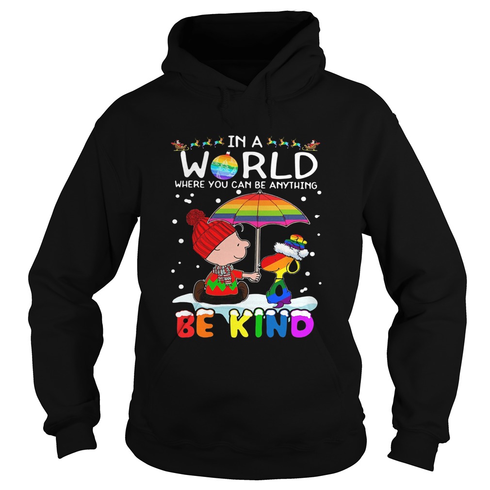 LGBT Charlie Brown And Snoopy In A World Where You Can Be Anything Be Kind Christmas Hoodie