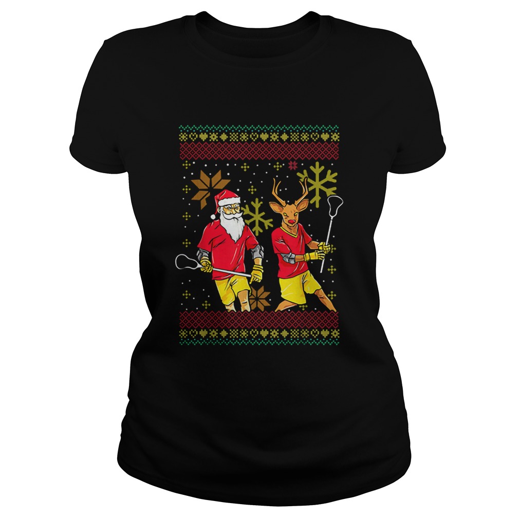 Merry Laxmas Christmas Lacrosse Player Reindeer Santa Claus Ugly Classic Ladies