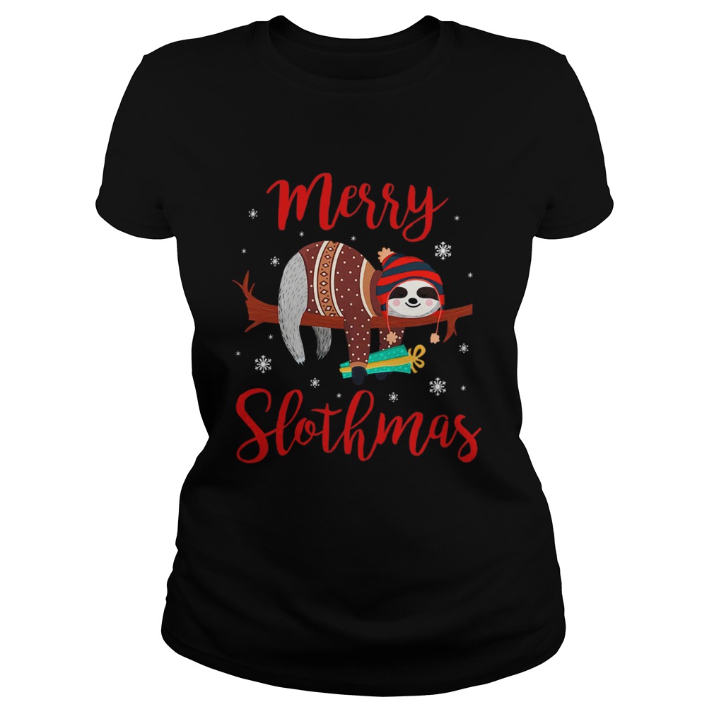 Merry Slothmas Sloth In Santa Hat Christmas Classic Ladies