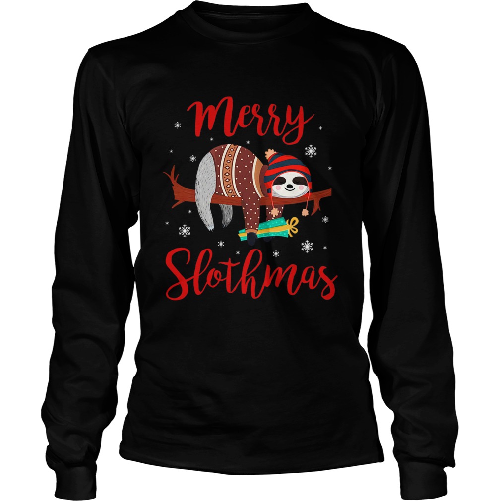 Merry Slothmas Sloth In Santa Hat Christmas LongSleeve