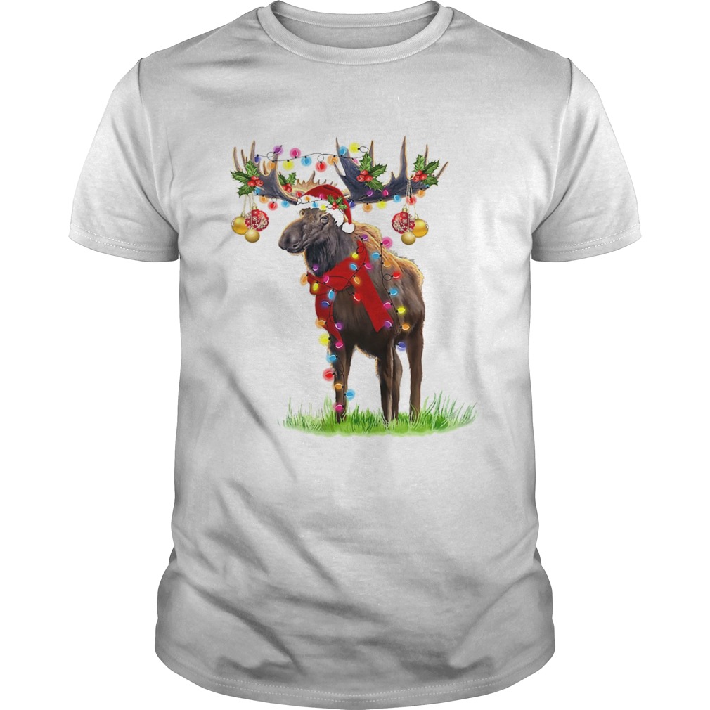 Moose santa gorgeous reindeer Christmas light shirt