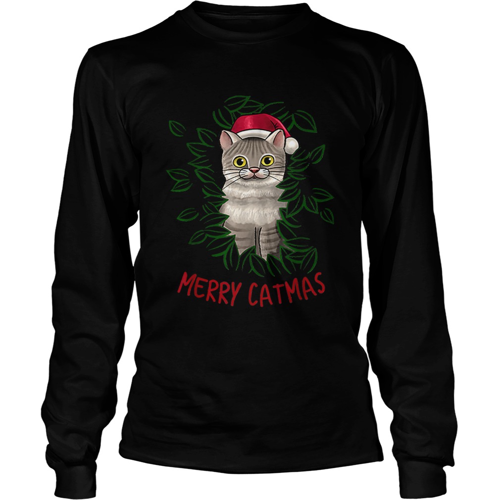 Nice Merry Catmas Christmas Cat Santa Hat Cute Cat Lover LongSleeve