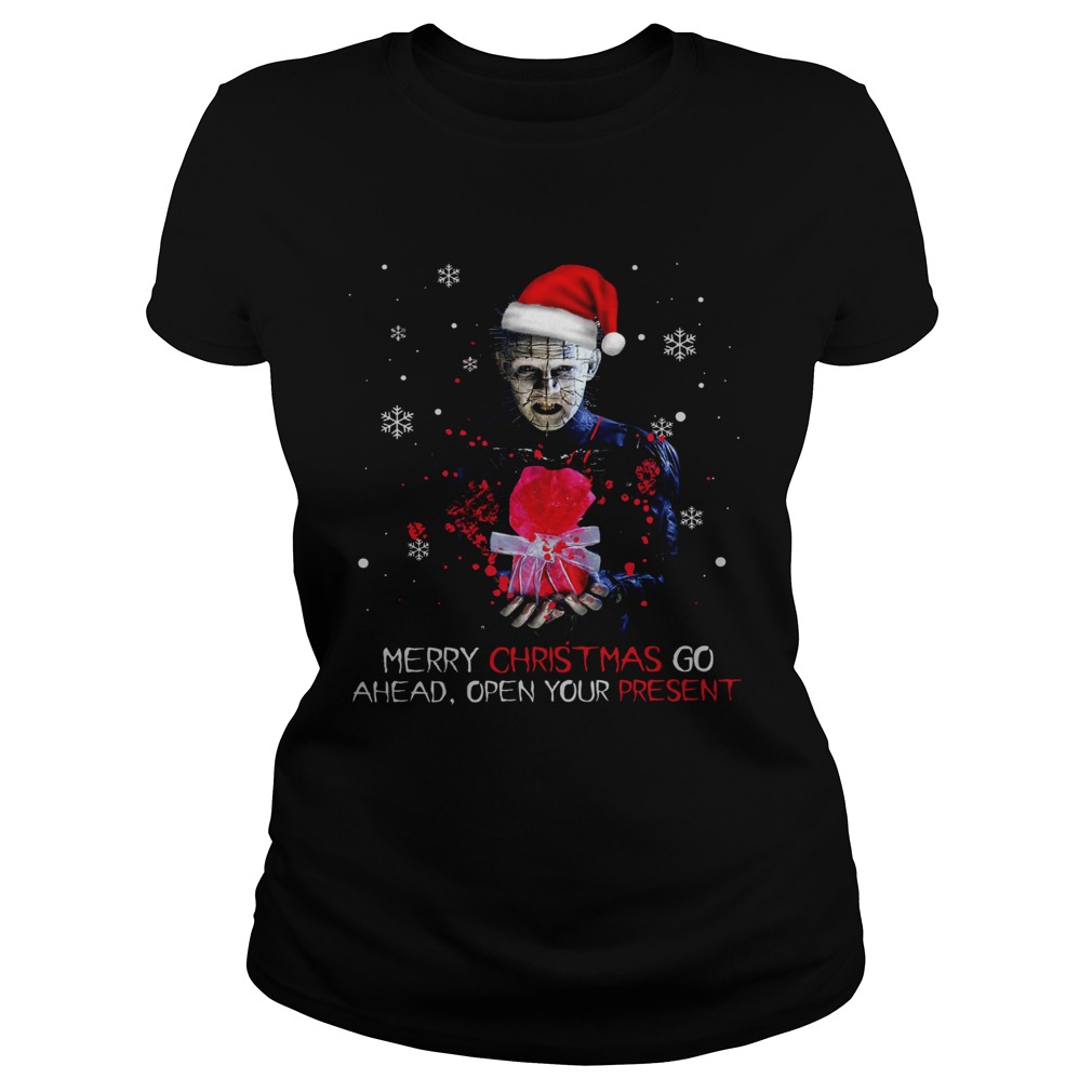 Pinhead merry christmas go ahead open your present christmas Classic Ladies