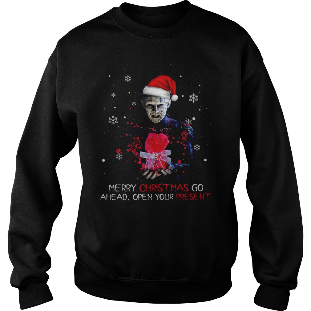Pinhead merry christmas go ahead open your present christmas Sweatshirt