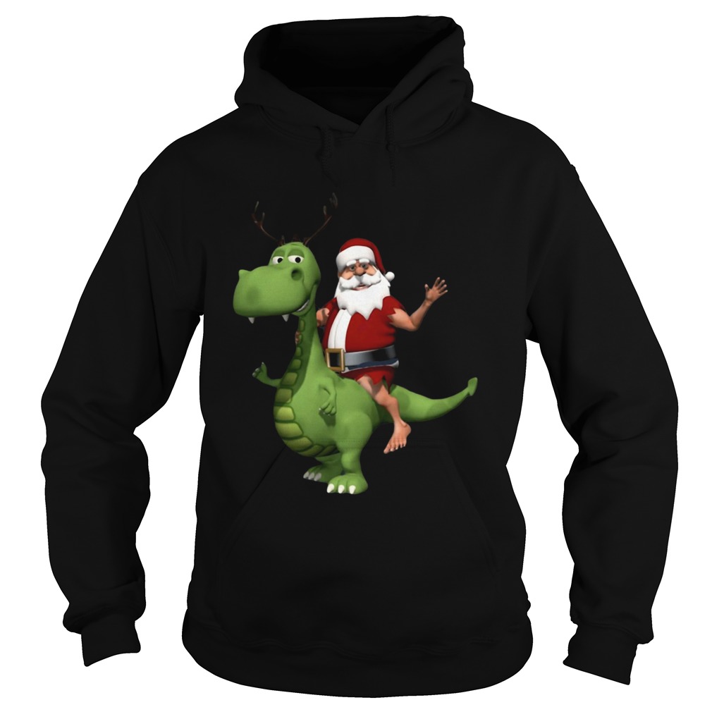 Santa Riding T Rex Dinosaur Reindeer Christmas Hoodie