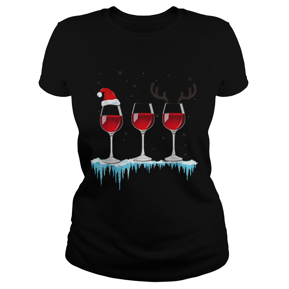 Three Glasses of Red Wine Santa Hat Christmas Classic Ladies