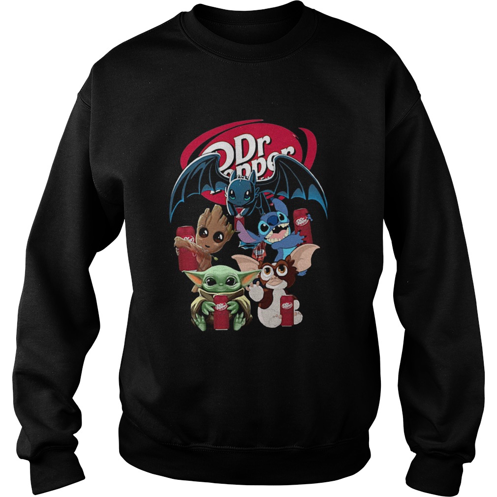 Baby Yoda Groot And Toothless Stitch Gizmo Hugging Dr Pepper Sweatshirt