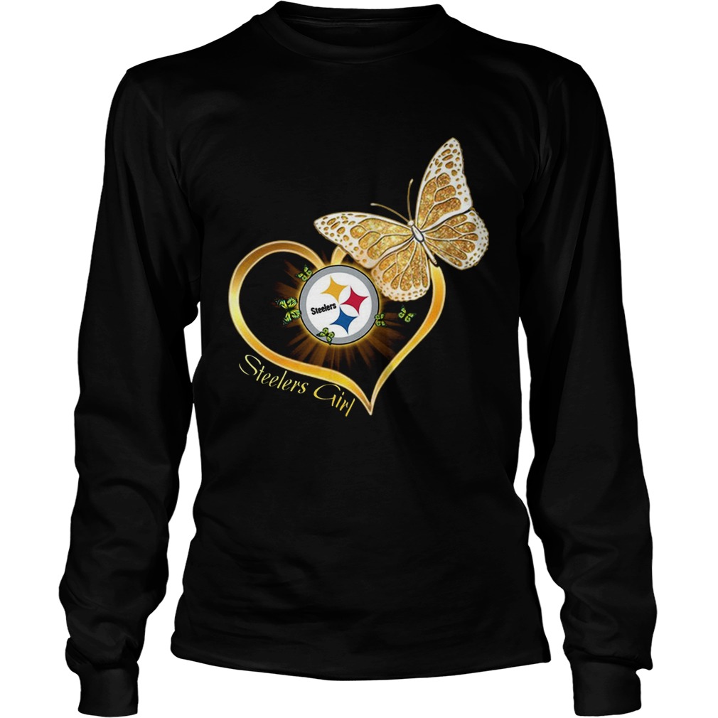 Heart Butterfly And Pittsburgh Steelers Girl LongSleeve