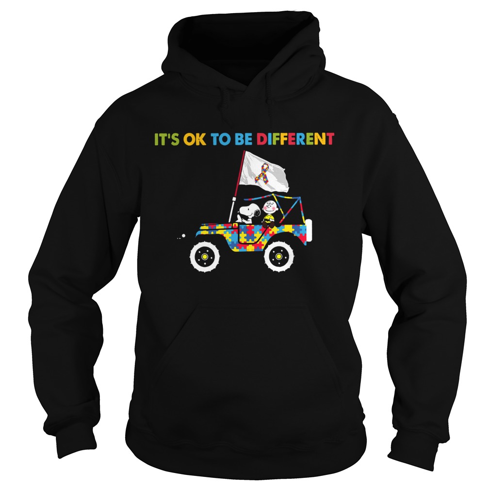 Snoopy And Charlie Brown Driving Autism Its Ok to Be Different Hoodie