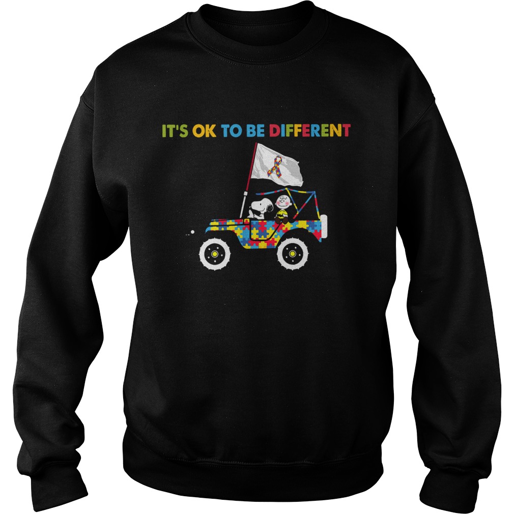 Snoopy And Charlie Brown Driving Autism Its Ok to Be Different Sweatshirt