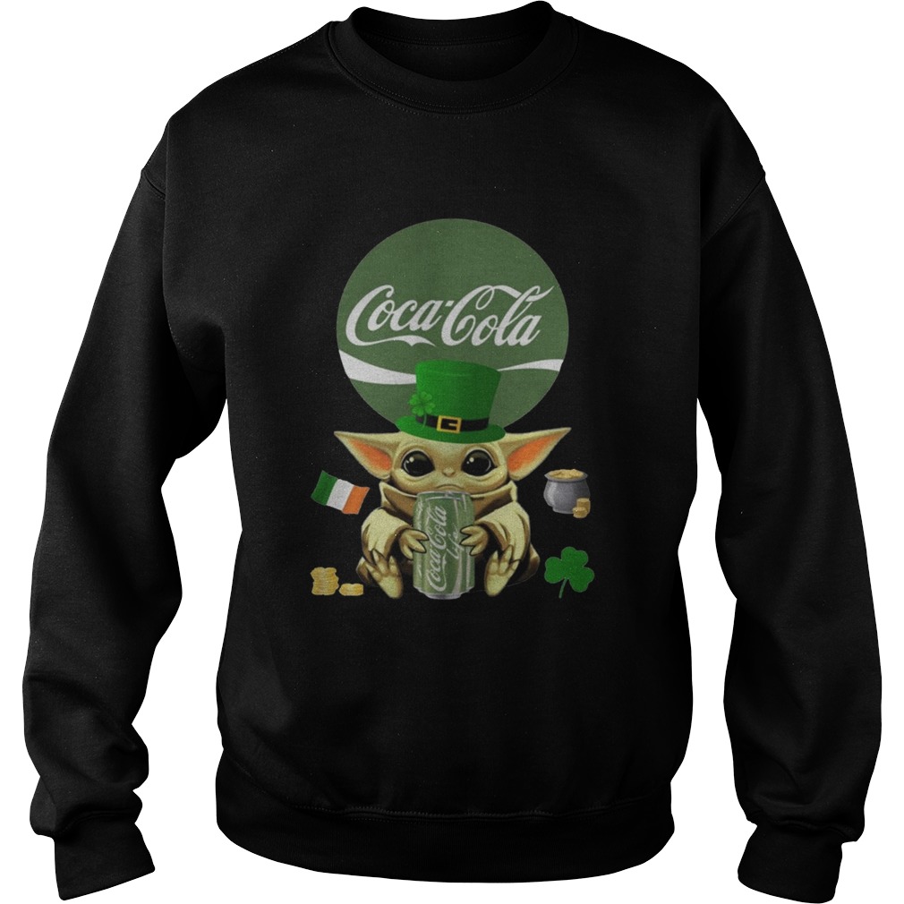 St Patricks Day Baby Yoda Hugging Coca Cola Green Sweatshirt
