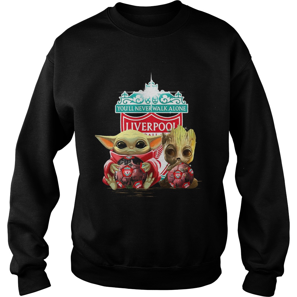 Baby Yoda And Baby Groot Hug Liverpool Sweatshirt