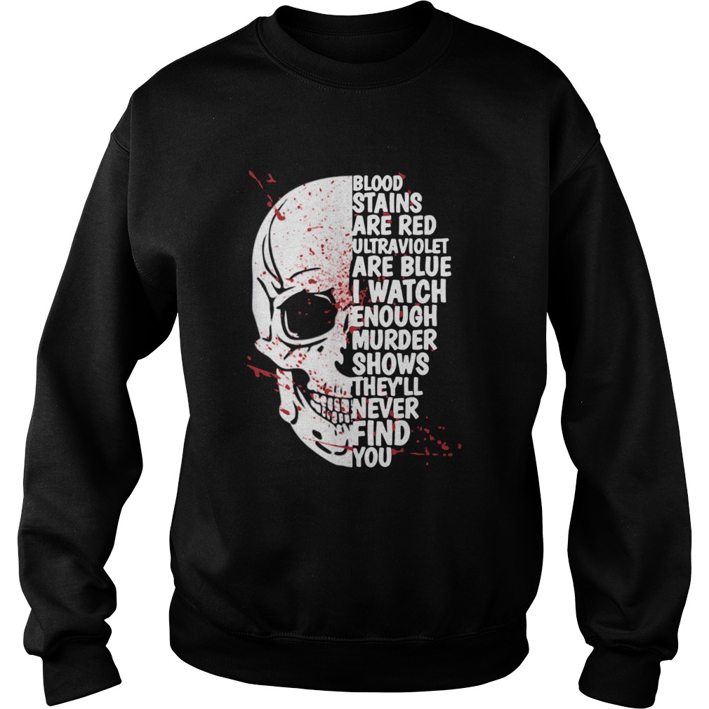 Blood stains are red ultraviolet lights are blue I watch enough murder shows Skull Sweatshirt