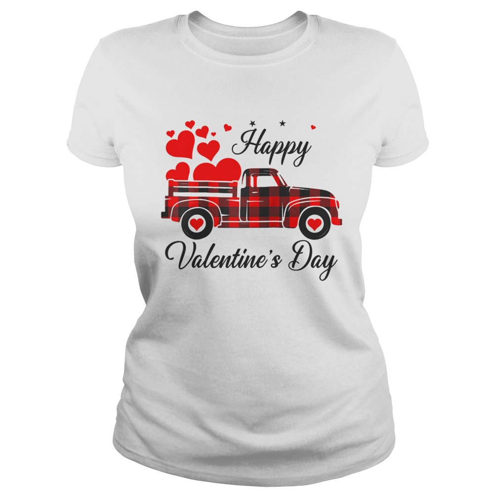 Happy Valentines Day Heart Graphic Love Truck Buffalo Plaid Classic Ladies