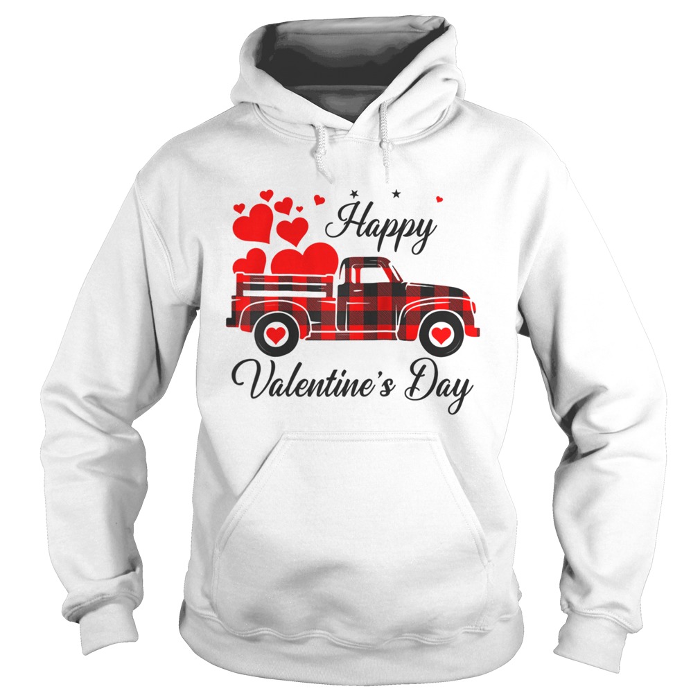 Happy Valentines Day Heart Graphic Love Truck Buffalo Plaid Hoodie