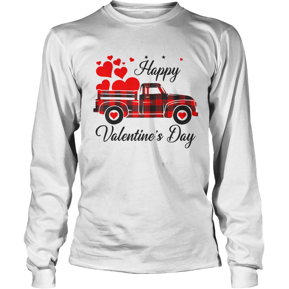 Happy Valentines Day Heart Graphic Love Truck Buffalo Plaid LongSleeve