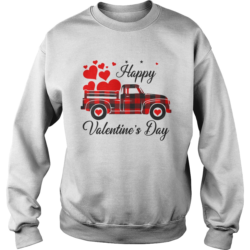 Happy Valentines Day Heart Graphic Love Truck Buffalo Plaid Sweatshirt