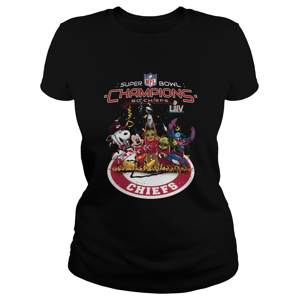 Snoopy Mickey Groot Baby Yoda Stitch Kansas City Chiefs Super Bowl Champions Classic Ladies