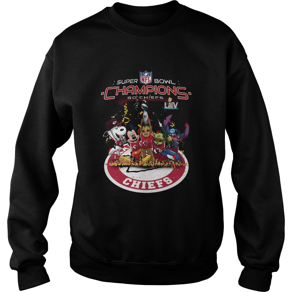 Snoopy Mickey Groot Baby Yoda Stitch Kansas City Chiefs Super Bowl Champions Sweatshirt
